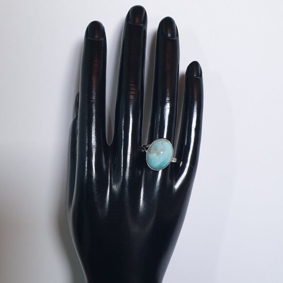 Elegant Vintage 925 Sterling Silver Natural Larimar Cabochon Ring – Size 8 - Picture 3 of 12